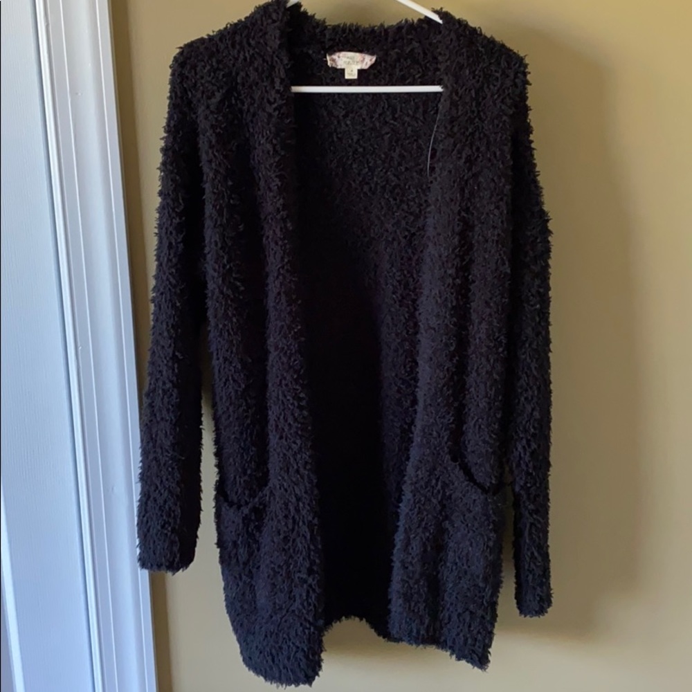 Fuzzy Black Cardigan with Pockets, Size Medium